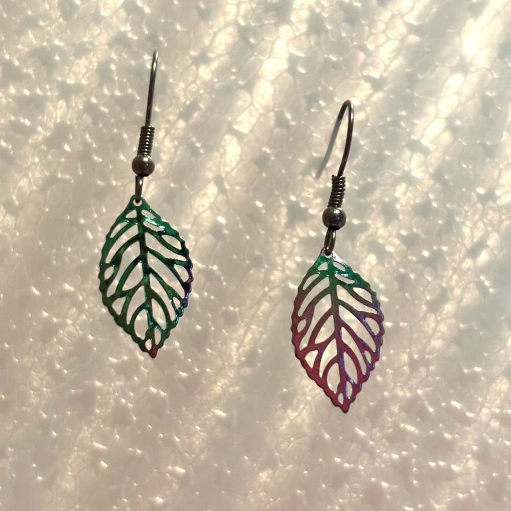 Oil Spill Leaf Earrings